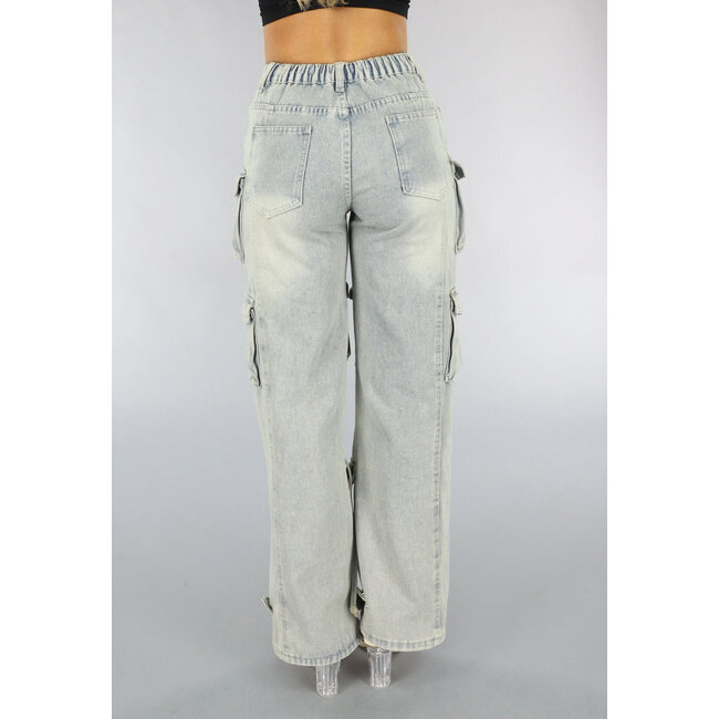 Acid Wash Baggy Ripped Cargo Jeans mit Klappentaschen