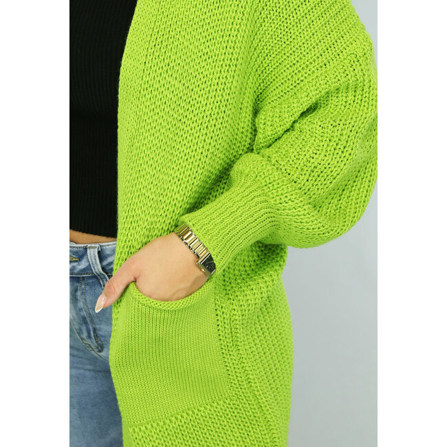 Lange grüne Strickjacke mit Puffärmeln