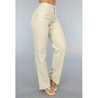 Redial Jeans Beige Hose in Lederoptik mit geraden Beinen