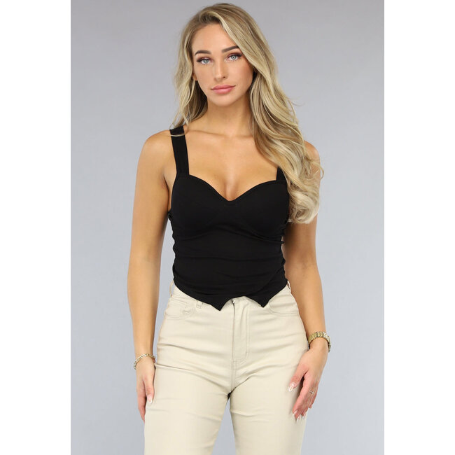 Schwarzes Soft Slip Top mit Push Up