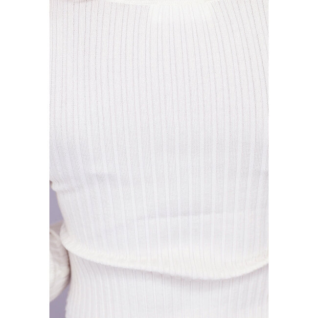 Langärmeliges Rippen-Top in Off-white