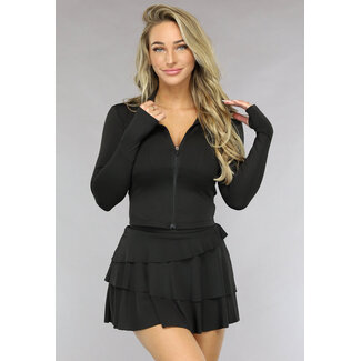 Schwarzes langärmeliges Sport-Top mit Reißverschluss