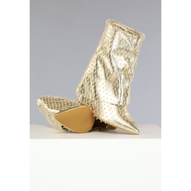 Goldene Reversstiefel mit Fischnetzstrass