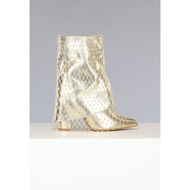 Goldene Reversstiefel mit Fischnetzstrass