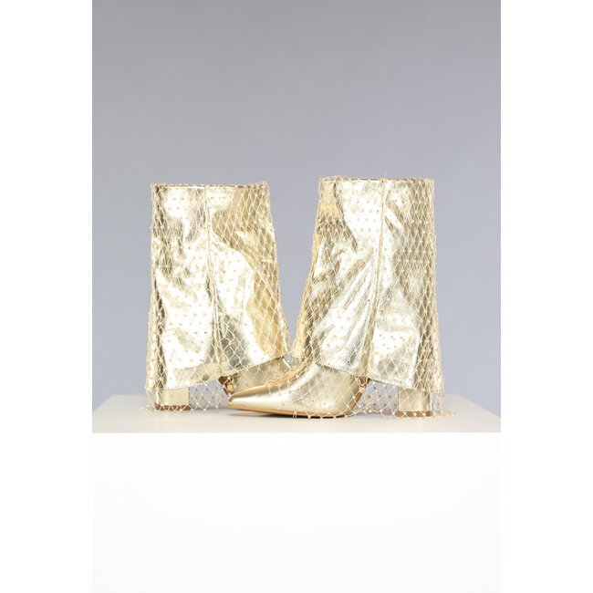 Goldene Reversstiefel mit Fischnetzstrass