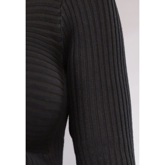 Schwarzes Rippen-Top mit Twist-Detail und langen Ärmeln
