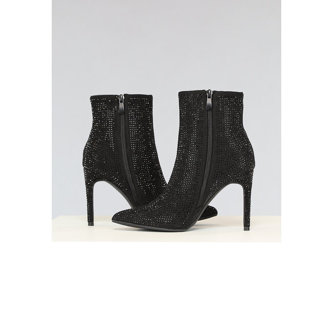 Schwarze Strass-Stiletto-Stiefeletten