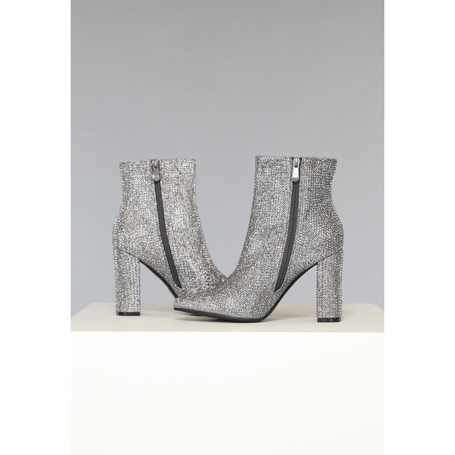 Silberne Strass-Stiefelchen mit dickem Absatz