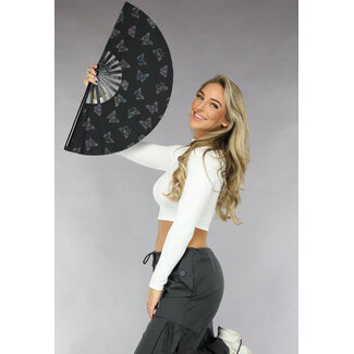 XXL-Fächer mit reflektierendem Schmetterlingsdruck