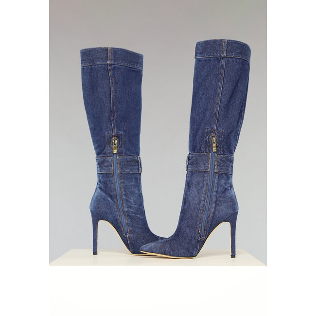 Kniestiefel im Denim-Look mit Stilettoabsatz