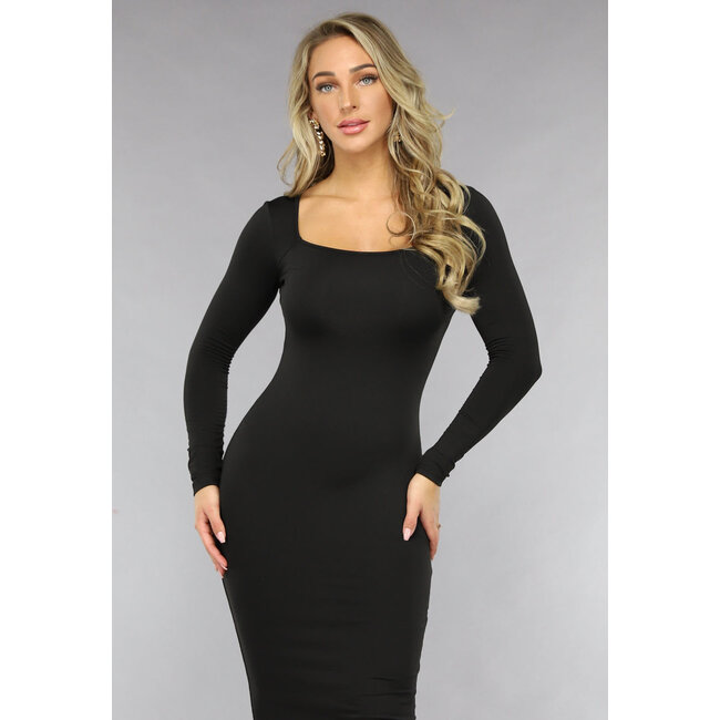 Schwarzes langärmeliges Basic-Bodycon-Kleid