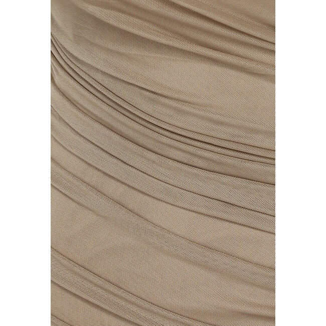 Plissiertes asymmetrisches Bodycon-Kleid mit einer Schulter in Taupe