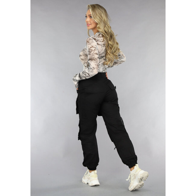 Langärmeliger Mesh-Bodysuit mit Daumenlöchern und Comic-Print