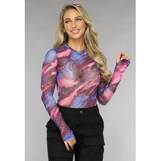 Lila Marmor Print Mesh Bodysuit