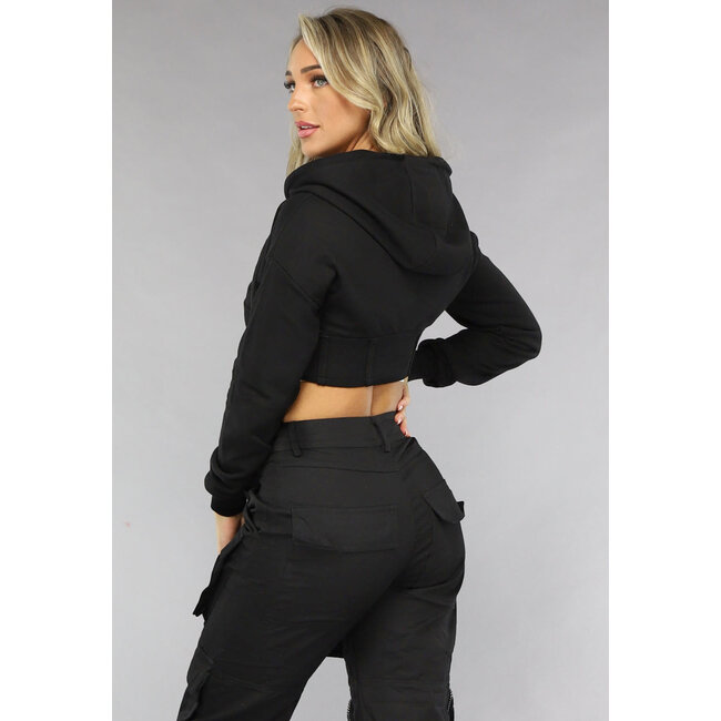 Schwarze Weste im Korsett-Look mit Kapuze