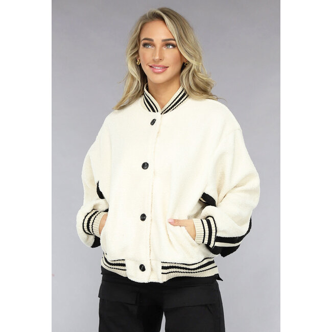 Cremefarbene Teddy College Jacke