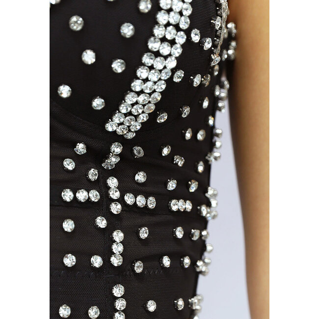 Schwarzes konturiertes Glitzer-Top mit Korsett-Look