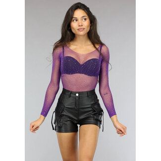 Lila Bodysuit mit Strasssteinen