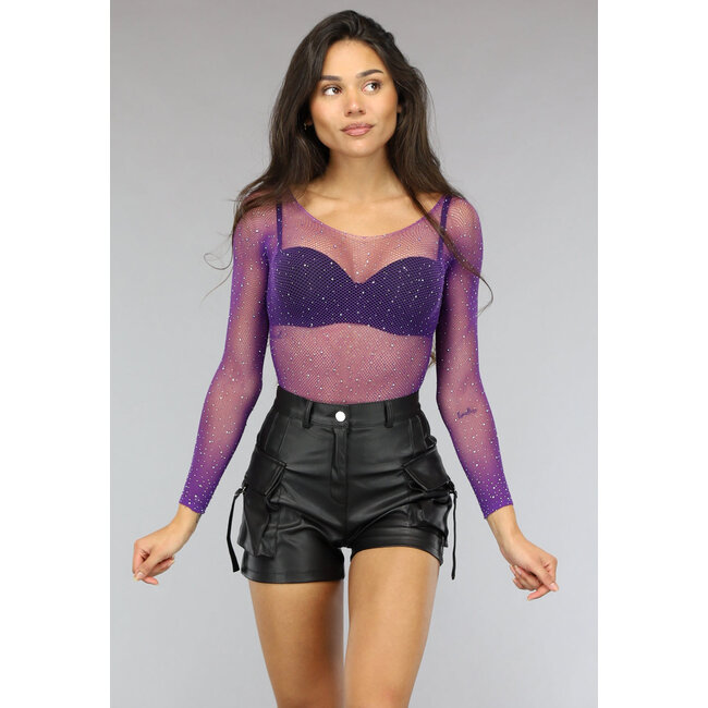 Lila Bodysuit mit Strasssteinen