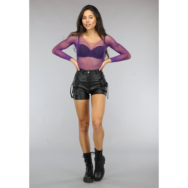 Lila Langarm-Bodysuit mit Strasssteinen