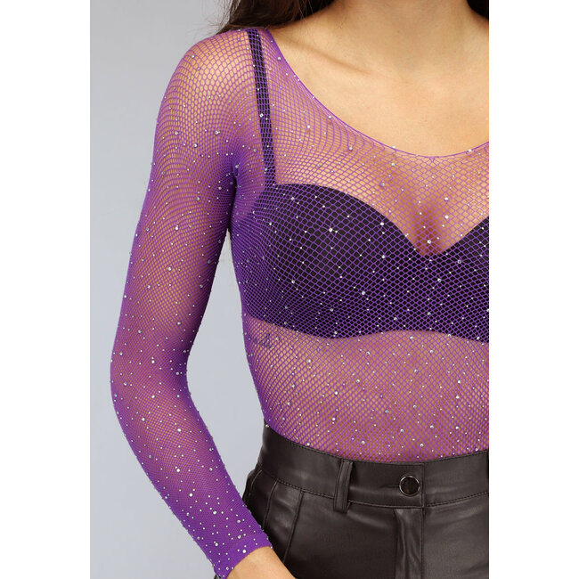 Lila Langarm-Bodysuit mit Strasssteinen