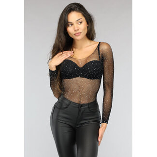 Schwarzer Glitzer-Fischnetz-Bodysuit