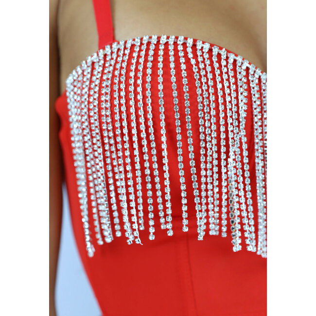 Rotes Push Up Strass Bustier