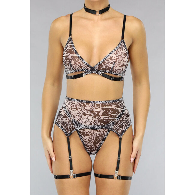 Mesh-Dessous-Set mit Camouflage-Druck