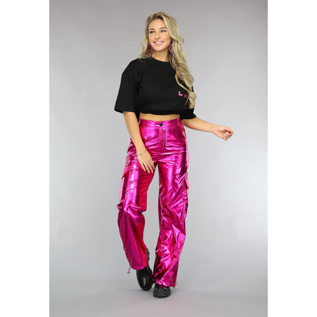 Metallische Cargo-Fallschirmhose in Fuchsia