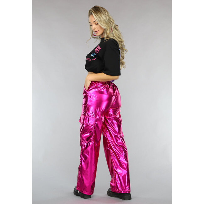 Metallische Cargo-Fallschirmhose in Fuchsia