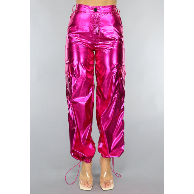 Metallische Cargo-Fallschirmhose in Fuchsia