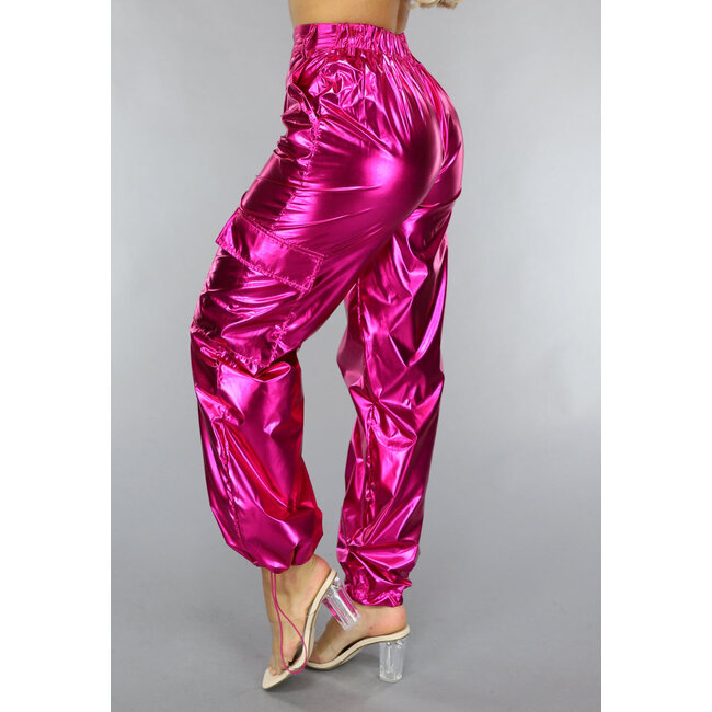 Metallische Cargo-Fallschirmhose in Fuchsia