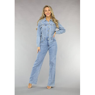 Redial Jeans Blauer langärmeliger Denim-Overall mit geradem Bein
