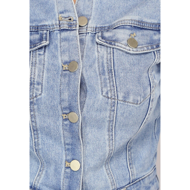 Blauer langärmeliger Denim-Overall mit geradem Bein