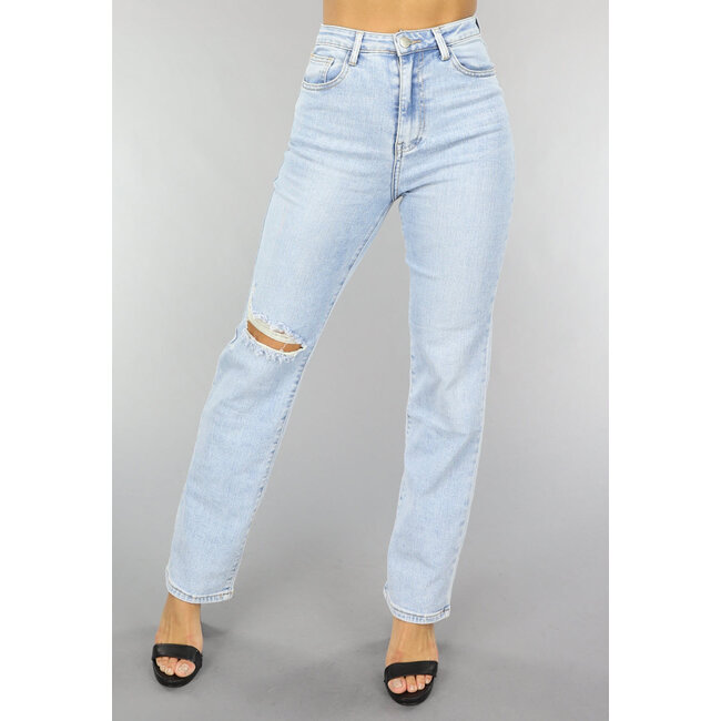 Straight Leg Jeans mit einfachem Knieriss