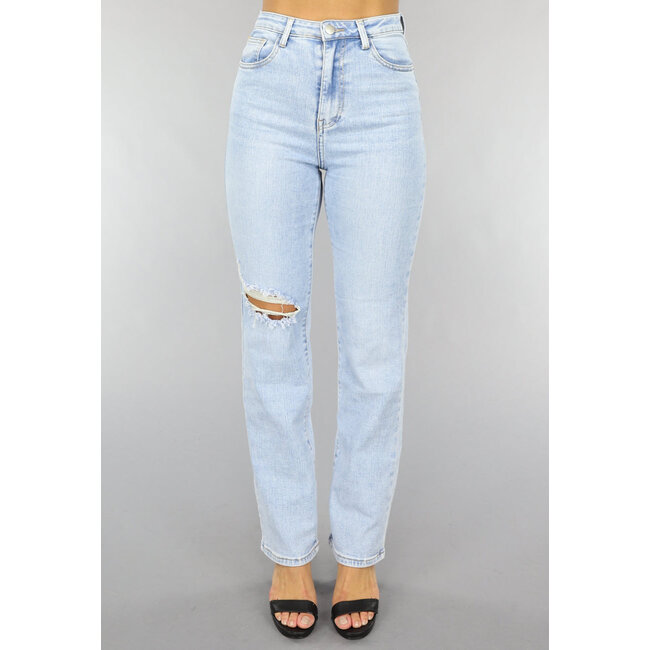 Straight Leg Jeans mit einfachem Knieriss