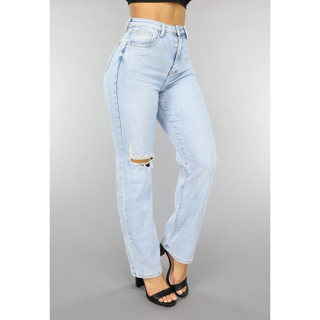 Straight Leg Jeans mit einfachem Knieriss