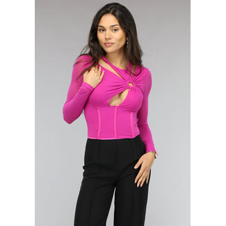 Langärmeliges Fuchsia Mesh Korsett-Top