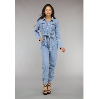 Blauer langärmeliger Jeans-Overall