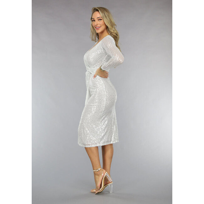 Weißes Pailletten-Überkleid mit langen Ärmeln