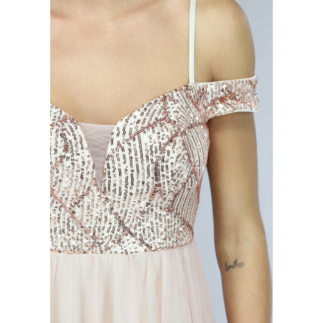 Altrosa Tüllkleid mit Pailletten