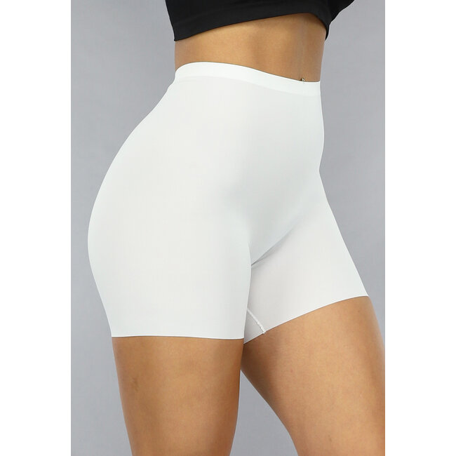 Weiße korrigierende nahtlose Biker-Shorts mit hoher Taille