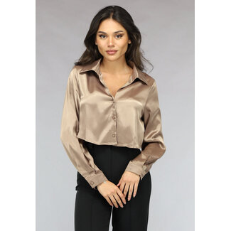 Khakifarbene Kurzbluse mit Knopfverschluss