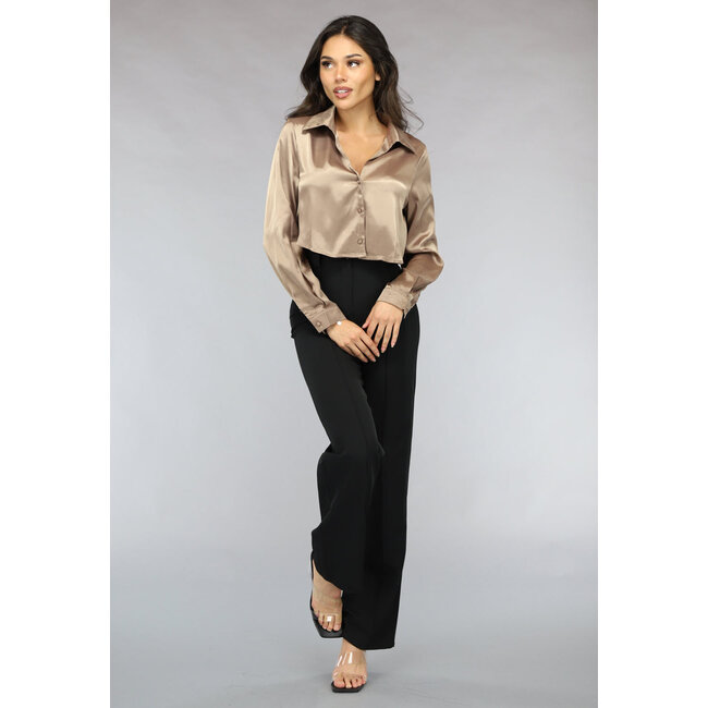 Khakifarbene Kurzbluse mit Knopfverschluss
