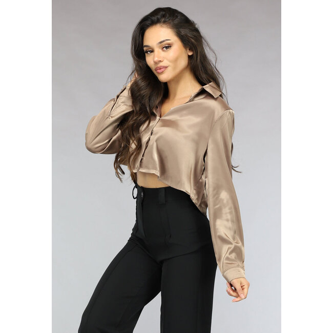Khakifarbene Kurzbluse mit Knopfverschluss