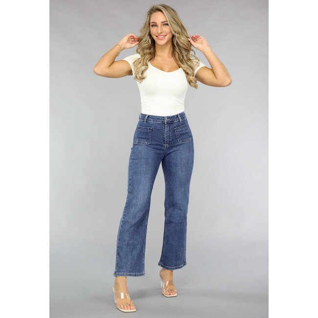 Dunkelblaue Straight Leg Jeans mit separaten Taschen