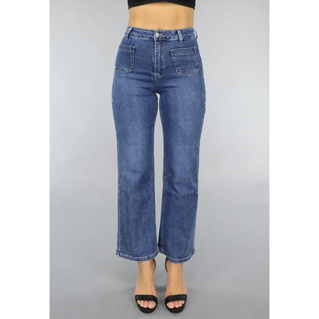 Dunkelblaue Straight Leg Jeans mit separaten Taschen