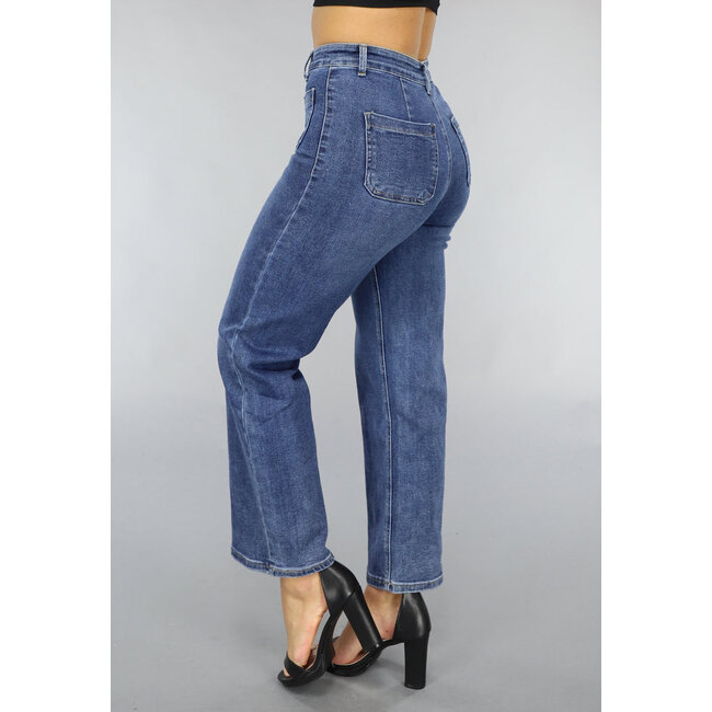 Dunkelblaue Straight Leg Jeans mit separaten Taschen