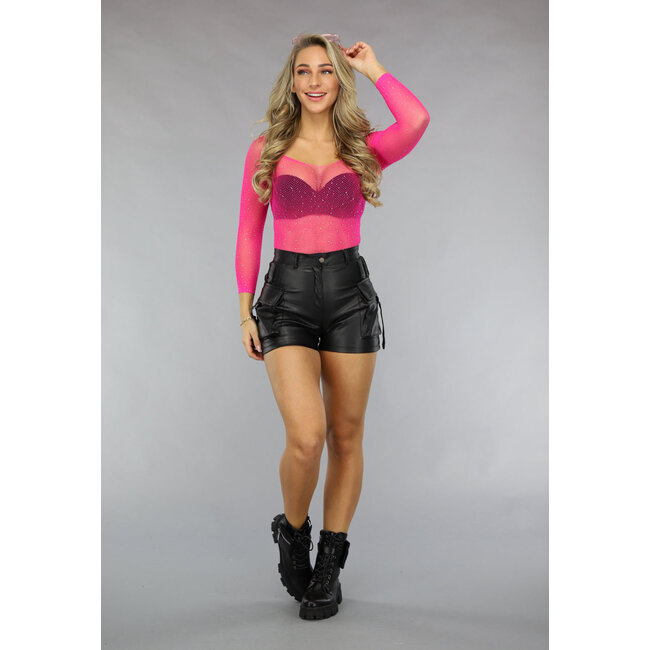 Rosa schulterfreier Bodysuit mit Glitzersteinen