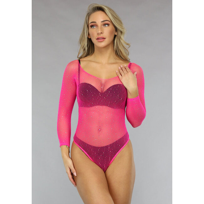 Rosa schulterfreier Bodysuit mit Glitzersteinen